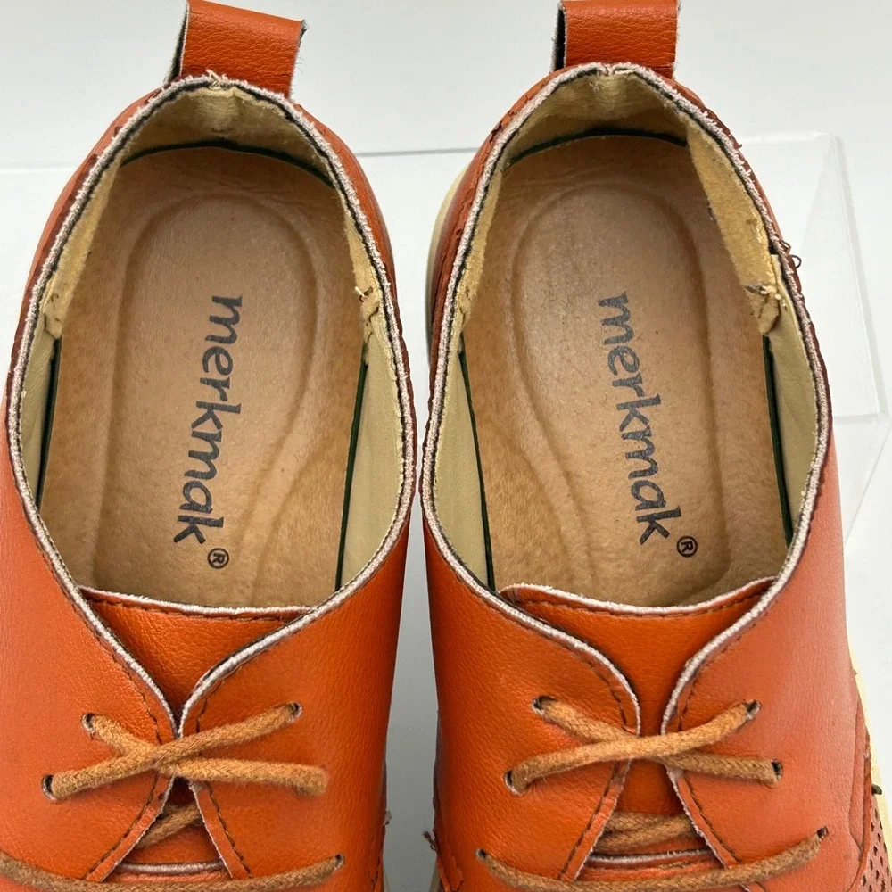 Merkmak Oxford Shoes Men 41 Rust Orange Perforated Leather Lace Up Dark Academia